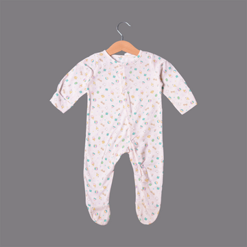 LIGHT PINK "THINGS" PRINT FULL BODY FULL SLEEVES ROMPERS